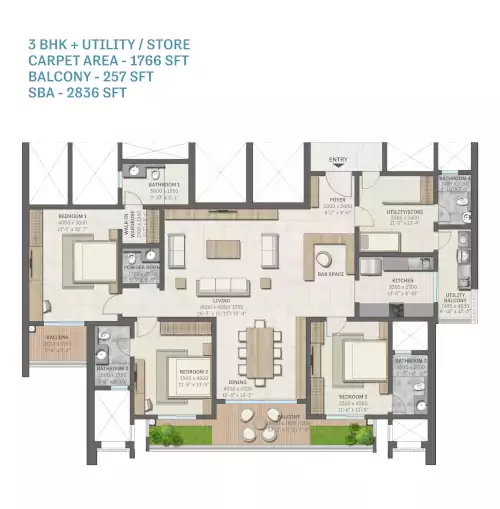 Sobha ARANYA Size - 2836 sq.ft*