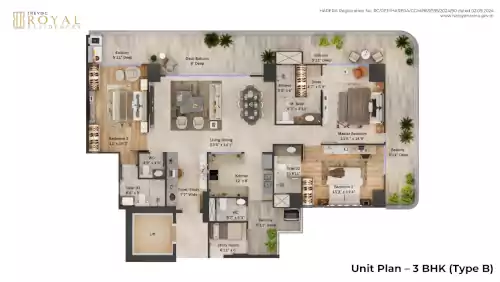 Trevoc Royal Residences Size - 3 BHK 2642 sq.ft*
