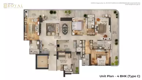 Trevoc Royal Residences Size - 4 BHK 3380 sq.ft*